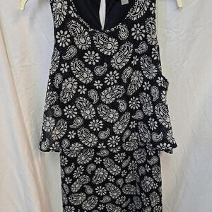 TOMMY HILFIGER Womens Navy Ruffled Chiffon‎ Tiered Keyhole-back Paisley 12